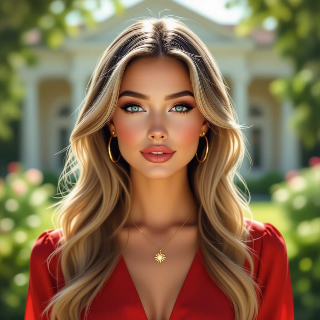 Striking Woman with Blonde Hair in Garden, Sargent & de Lemp...