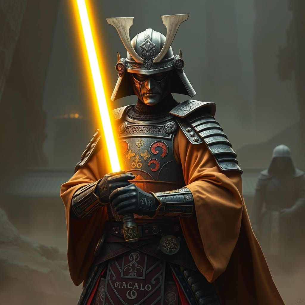 Jedi Samurai Warrior with Golden Lightsaber