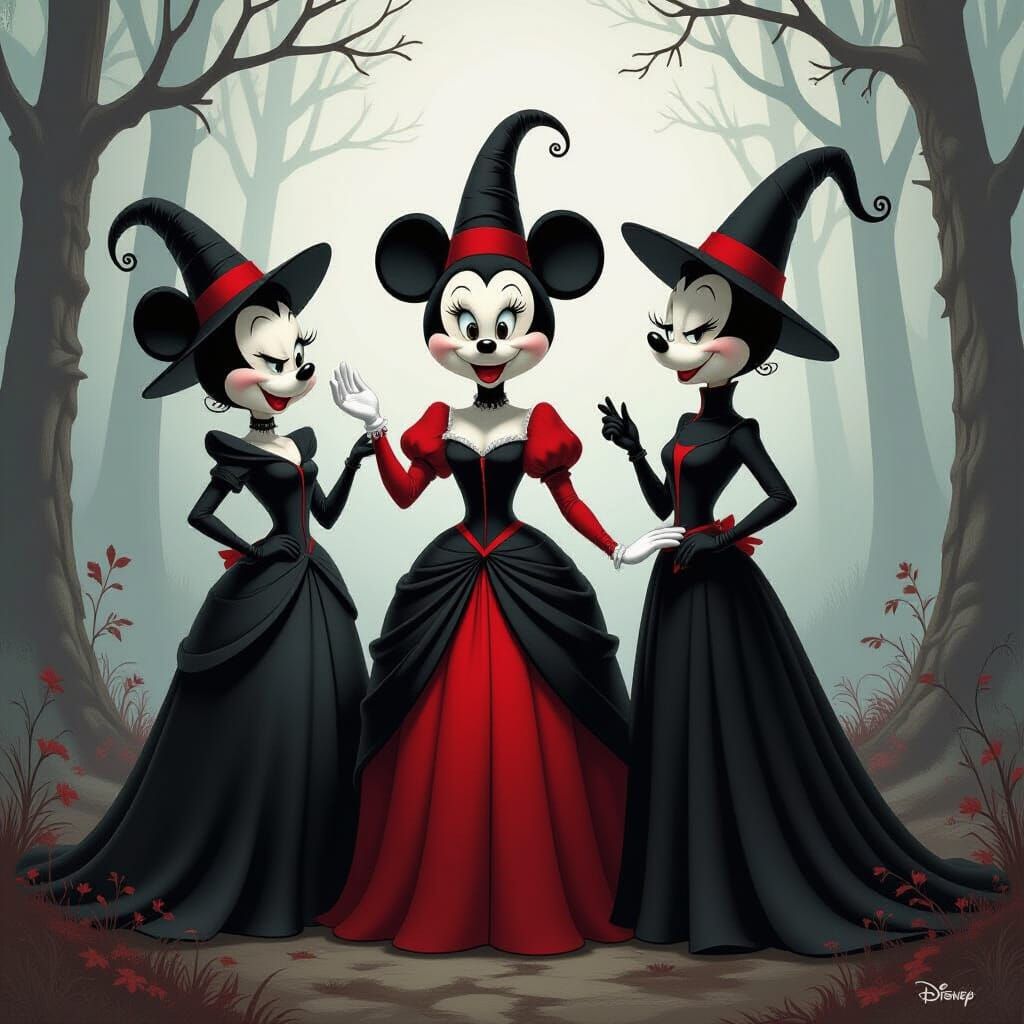 Disney Characters as Dark Villains in Burtonesque Style