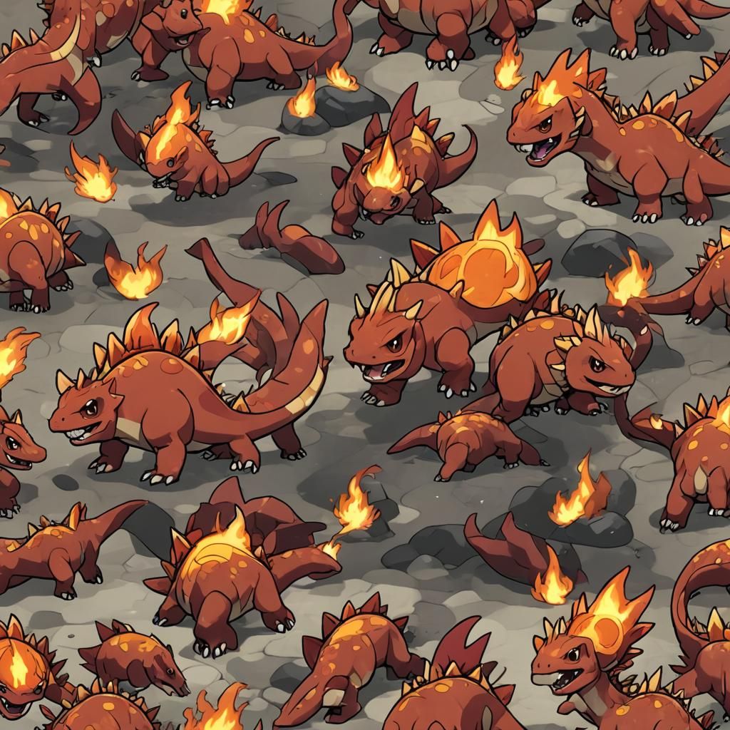 Fiery Ignisaur Pokémon Roaming Volcanic Region