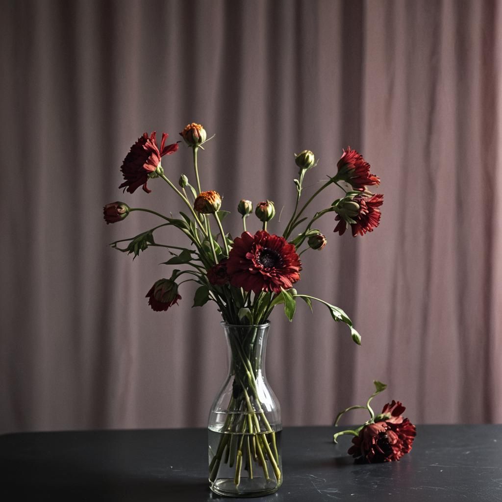 Elegant Still Life of Dying Flowers