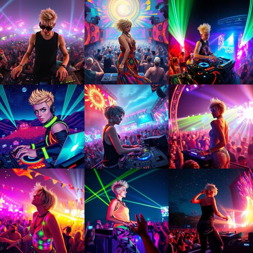 Psytrance Festival Performer in Colorful Crowd