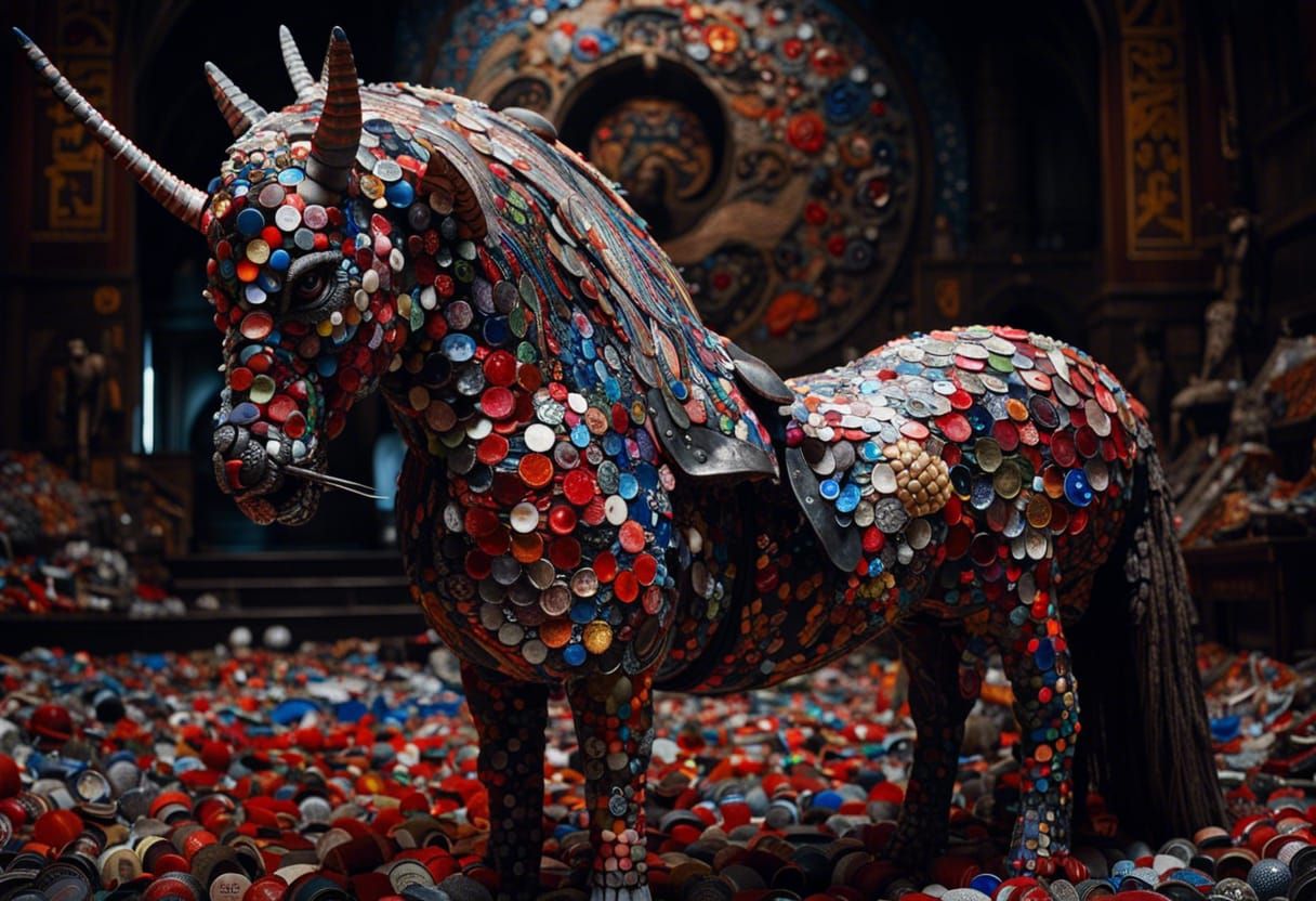 Epic Bottle Cap Mosaic in Surreal Style