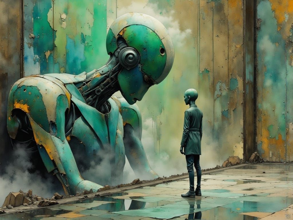 Android in Contemplation: A Cyberpunk Portrait