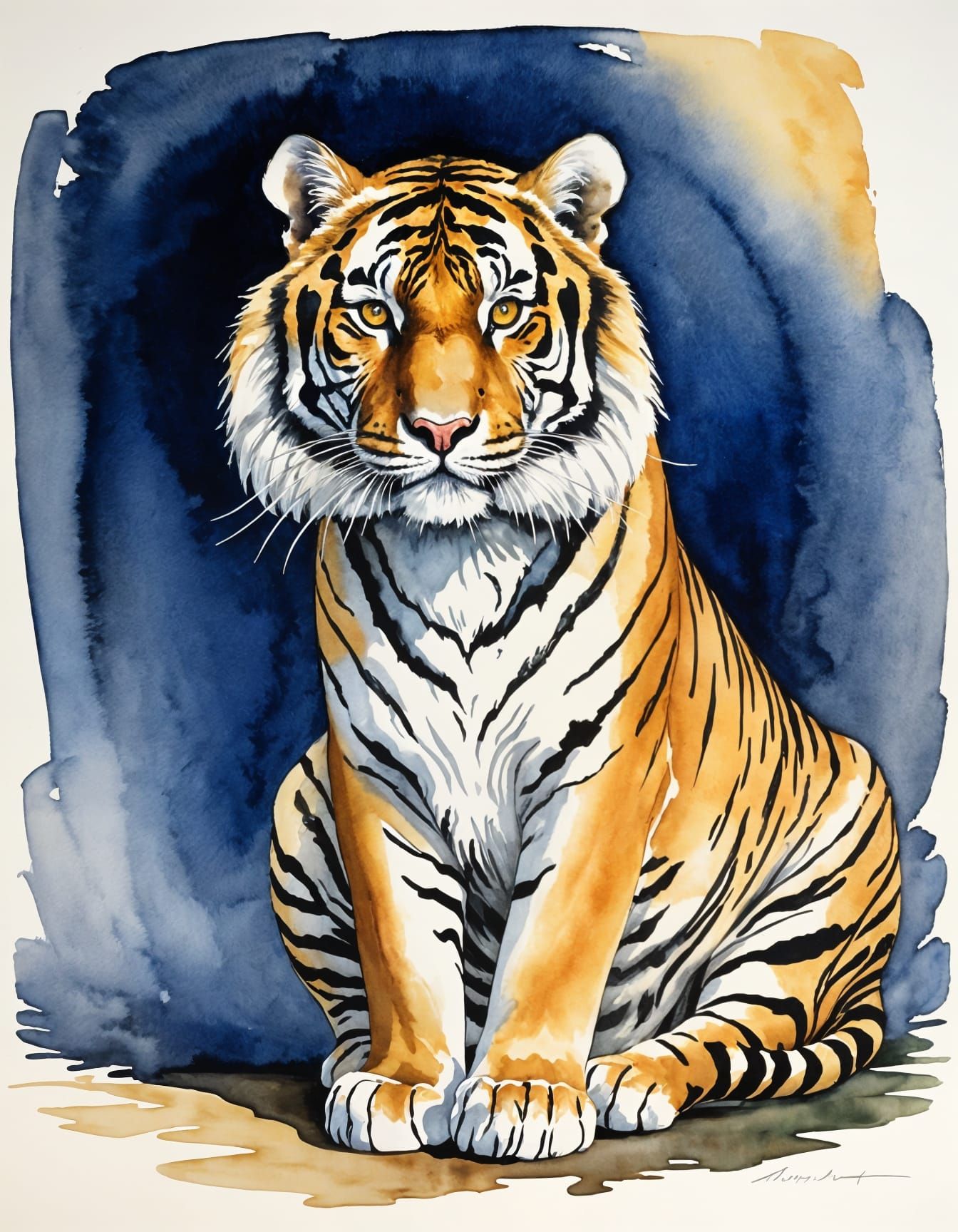 Bengal Tiger in Moebius-Inspired Watercolor