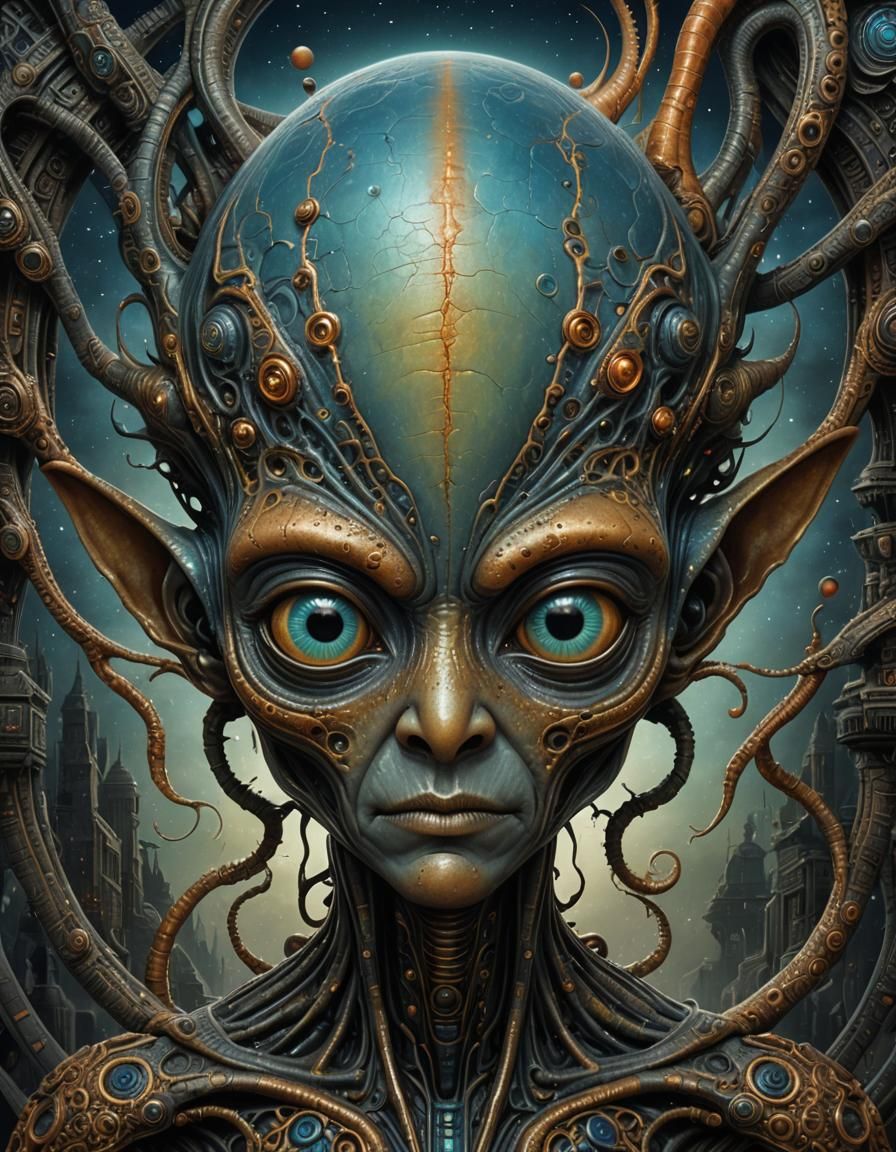 Alien in Textured Illustration Style, 8K