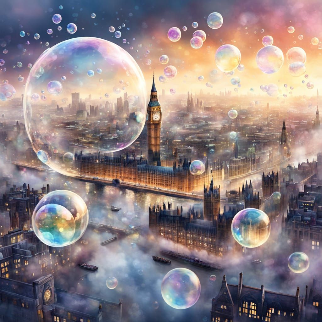 Bubbles Float Through London: Dreamy Watercolor