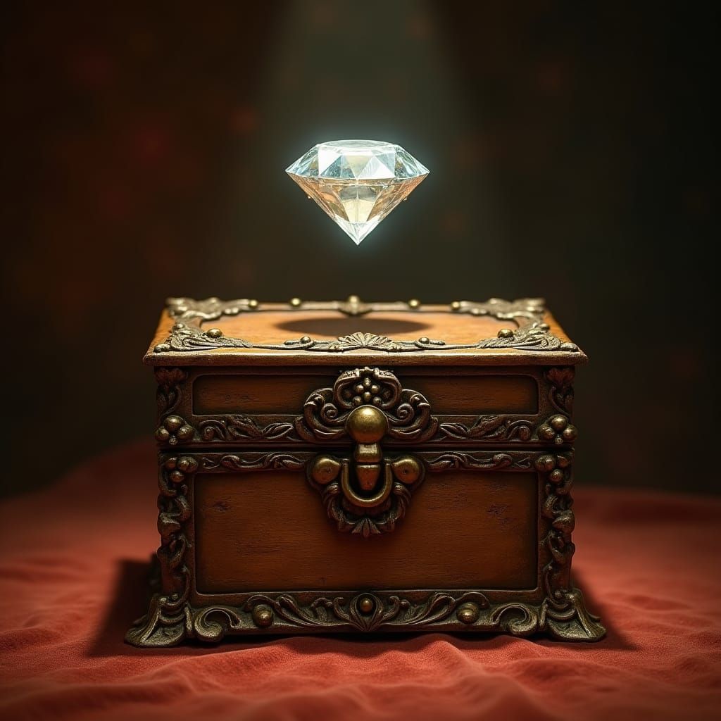 Diamond Above Ornate Box in Rembrandt Lighting