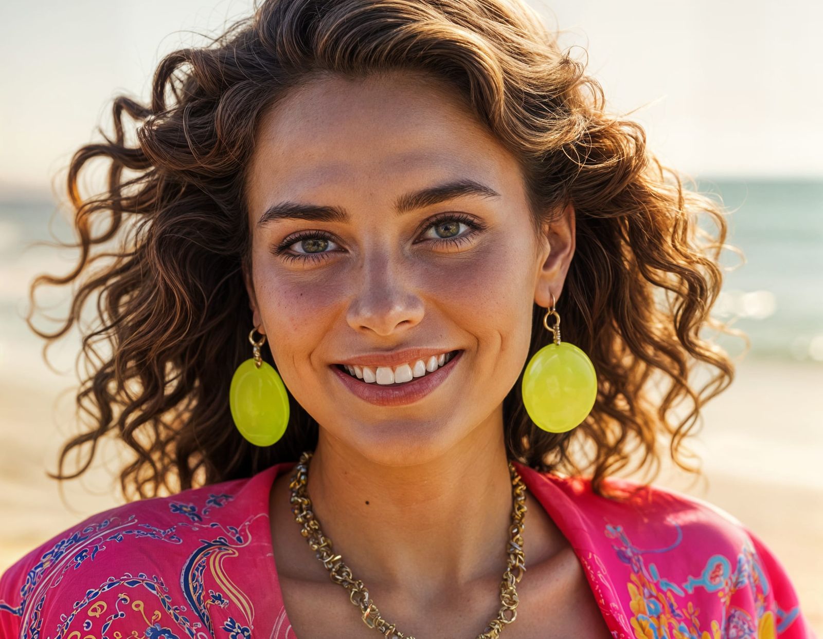 Vibrant 80s Beach Goddess in Neon Kaftan