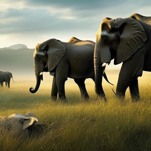 Elephants in African Grasslands: Digital Matte Painting