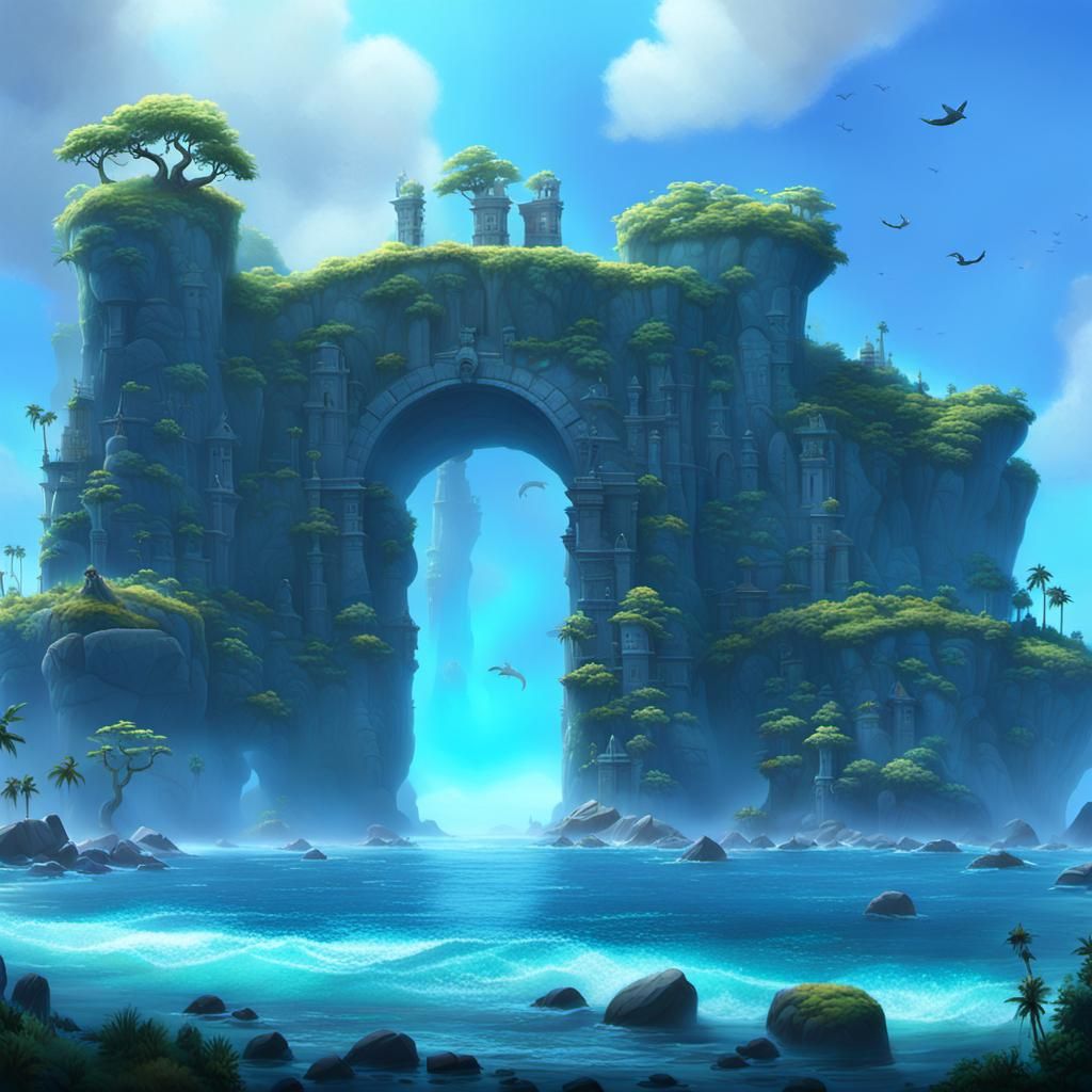 Mystical Time Portal Island in Pacific, Digital Art