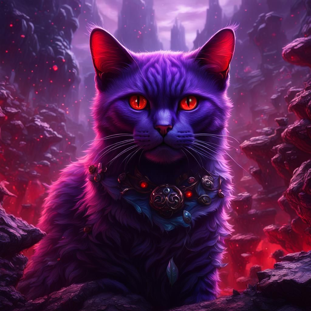 Purple Cat with Black Eyes in Smoky Haze