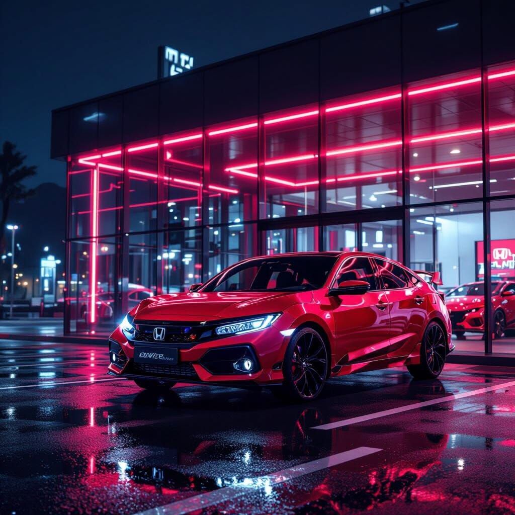Sleek Honda Showroom at Night in Architectural Style