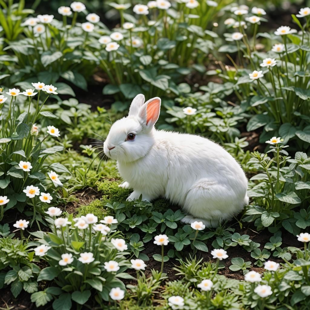 White Bunny in Garden: Professional Photography