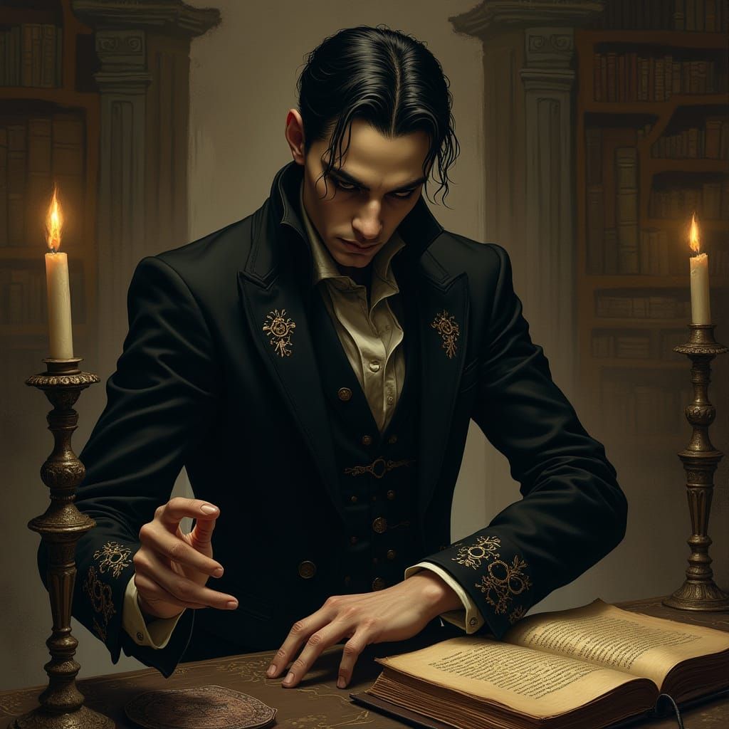 Gothic Vampire Ritual in Occult Library