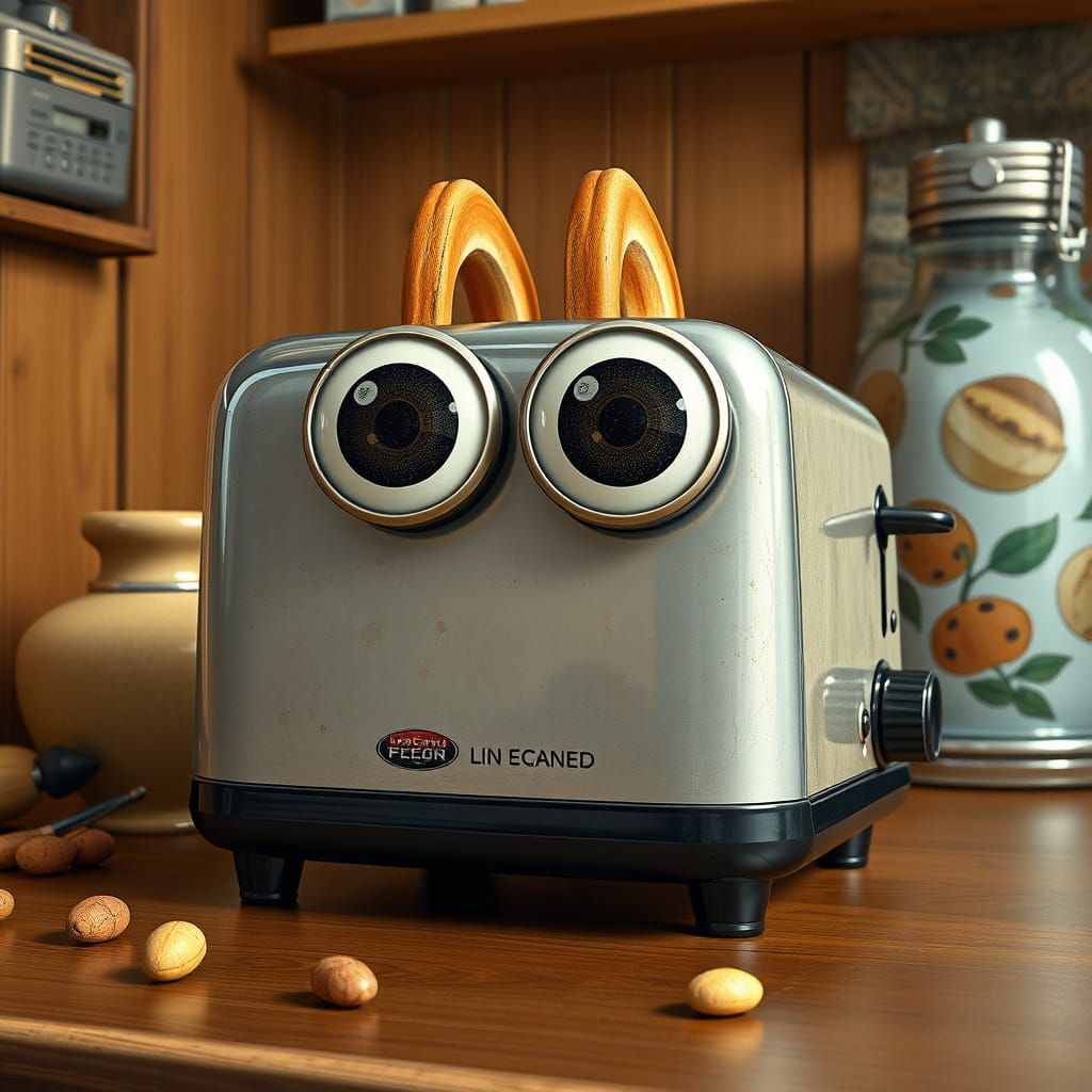 Googly-Eyed Toaster: Surreal Blend of Styles