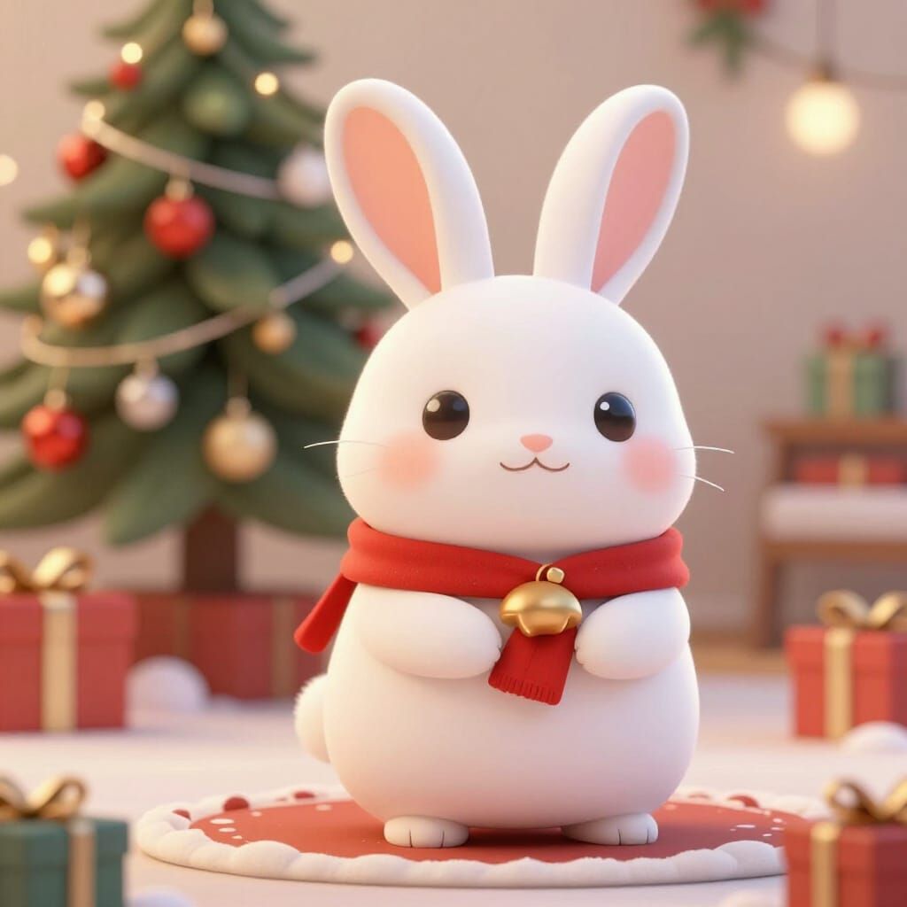Cute Christmas Rabbit in Detailed Anime Style
