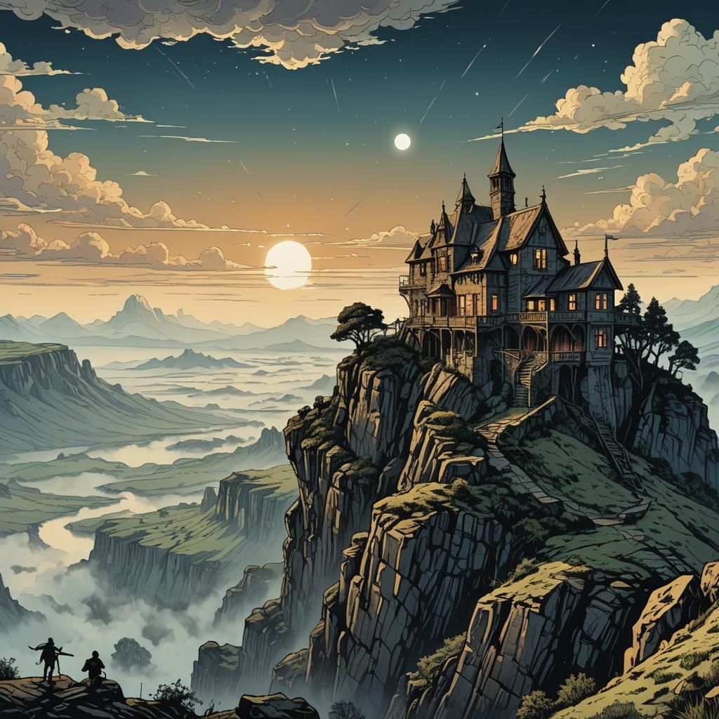 Eerie Old House on Cliff in Retro D&D Style