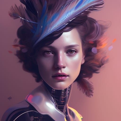 Feathered Robot Lady Portrait in Artgerm Style