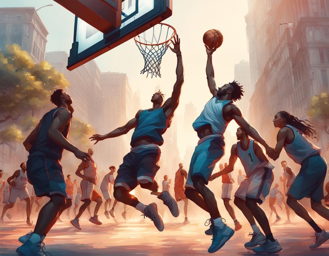 Basketball Players in Dynamic, Detailed Digital Art