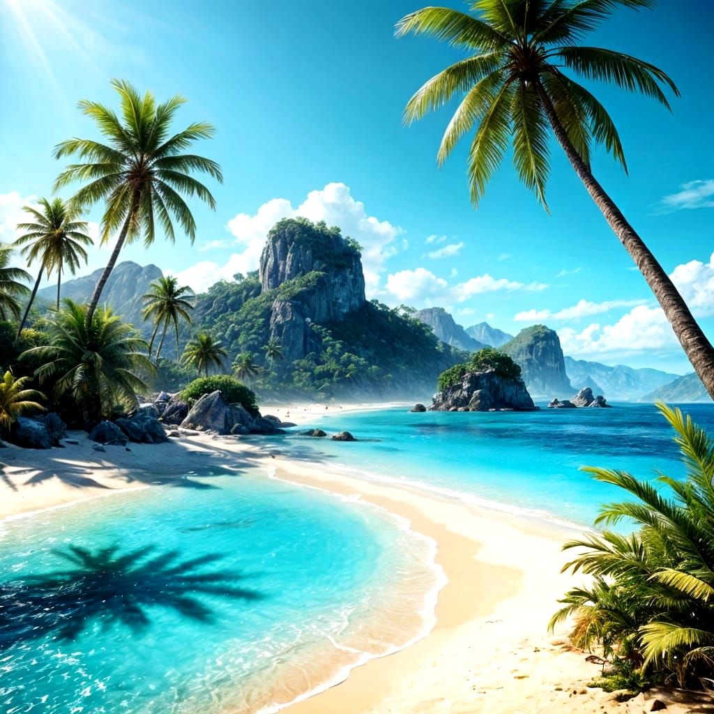 Tropical Beach Paradise in Digital Painting Style