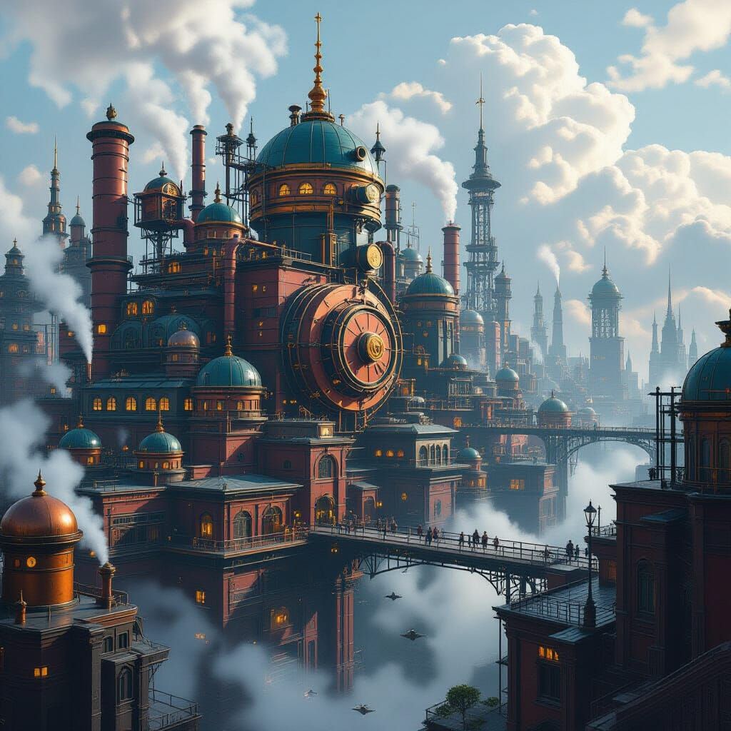 Steampunk Dystopian Cityscape in Detailed Matte Painting Sty...