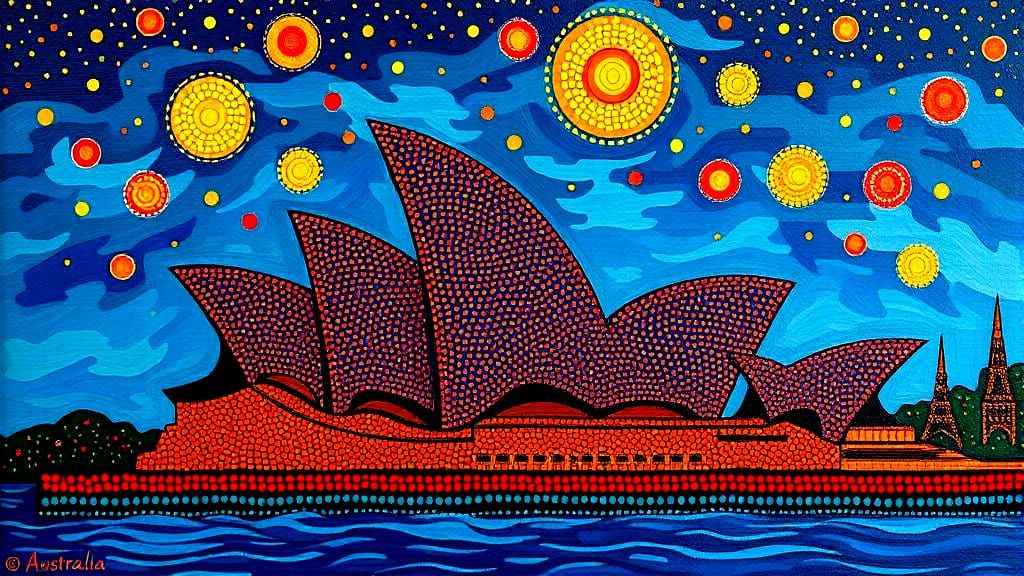 Surreal Aboriginal Dot Art: Sydney Opera House