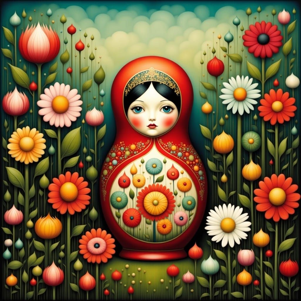Matryoshka Doll in a Sunny Garden