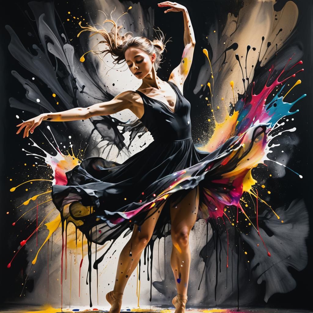 Elegant Dancer in Ink Splatter Style
