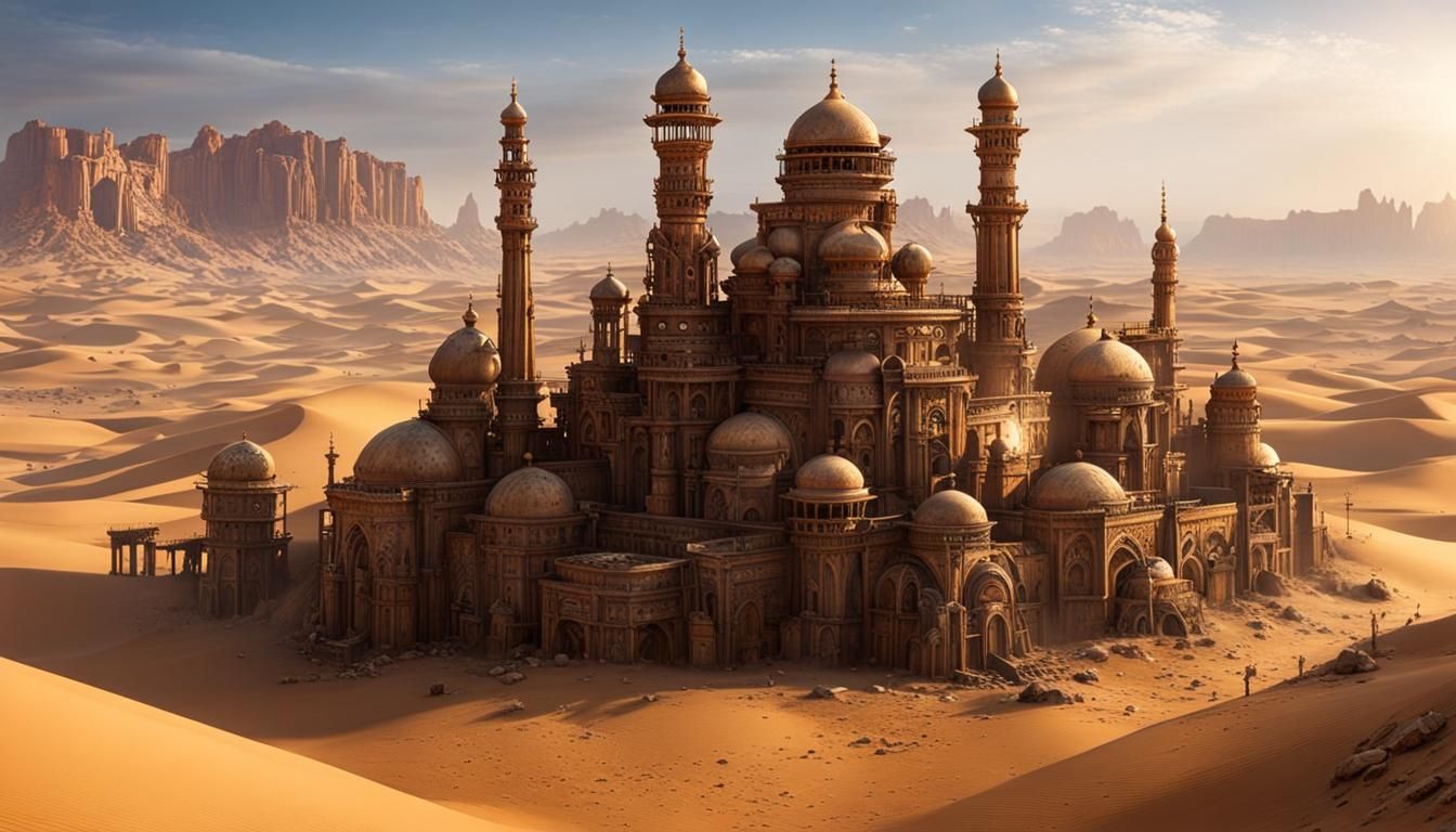 Desert Steampunk City Ruins with Dune Incursion