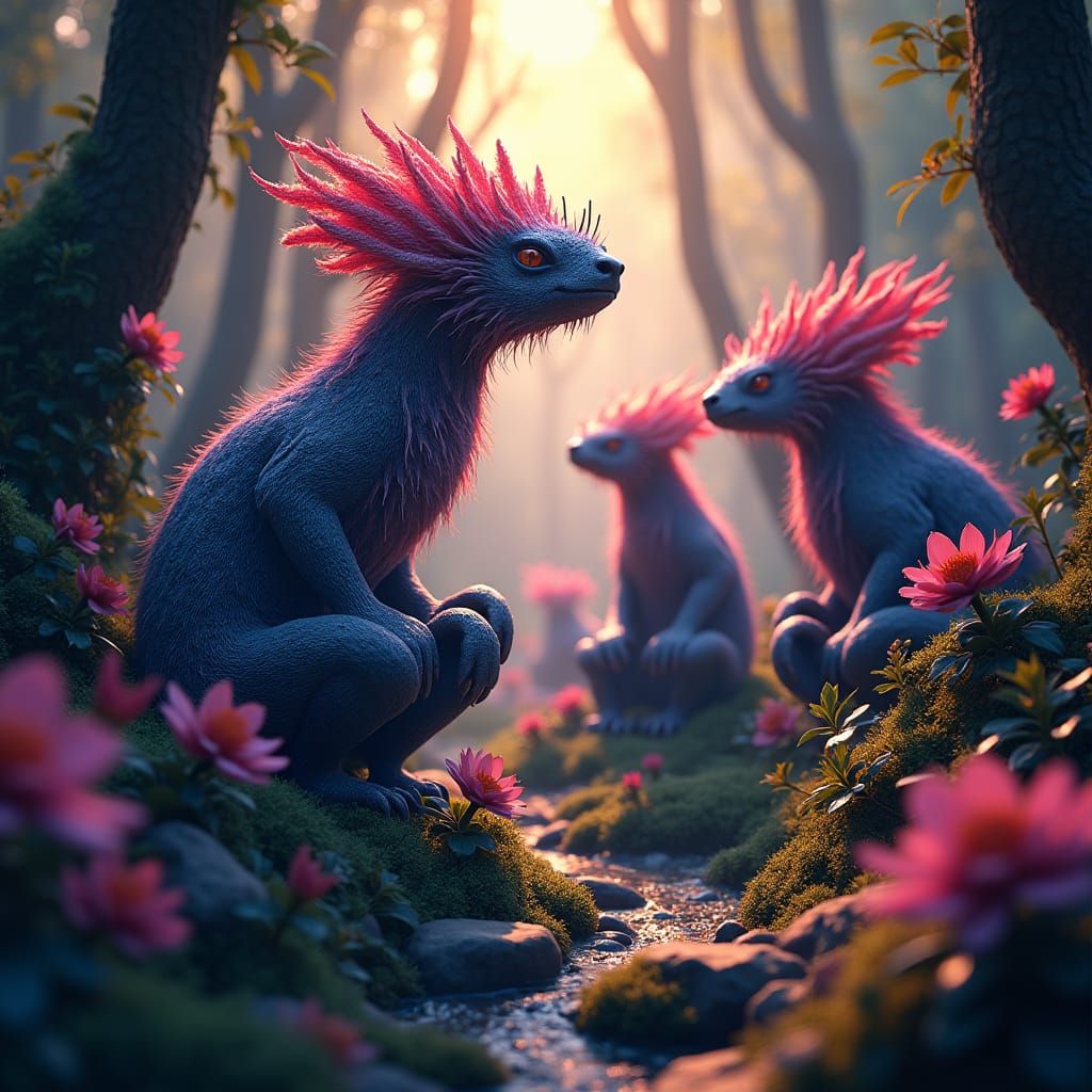 Mystical Masonuts in Lush Foliage, Digital Art