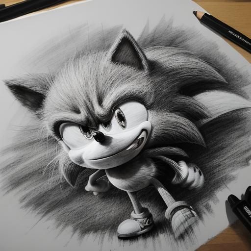 Hyperdetailed Charcoal Drawing of Sonic the Hedgehog