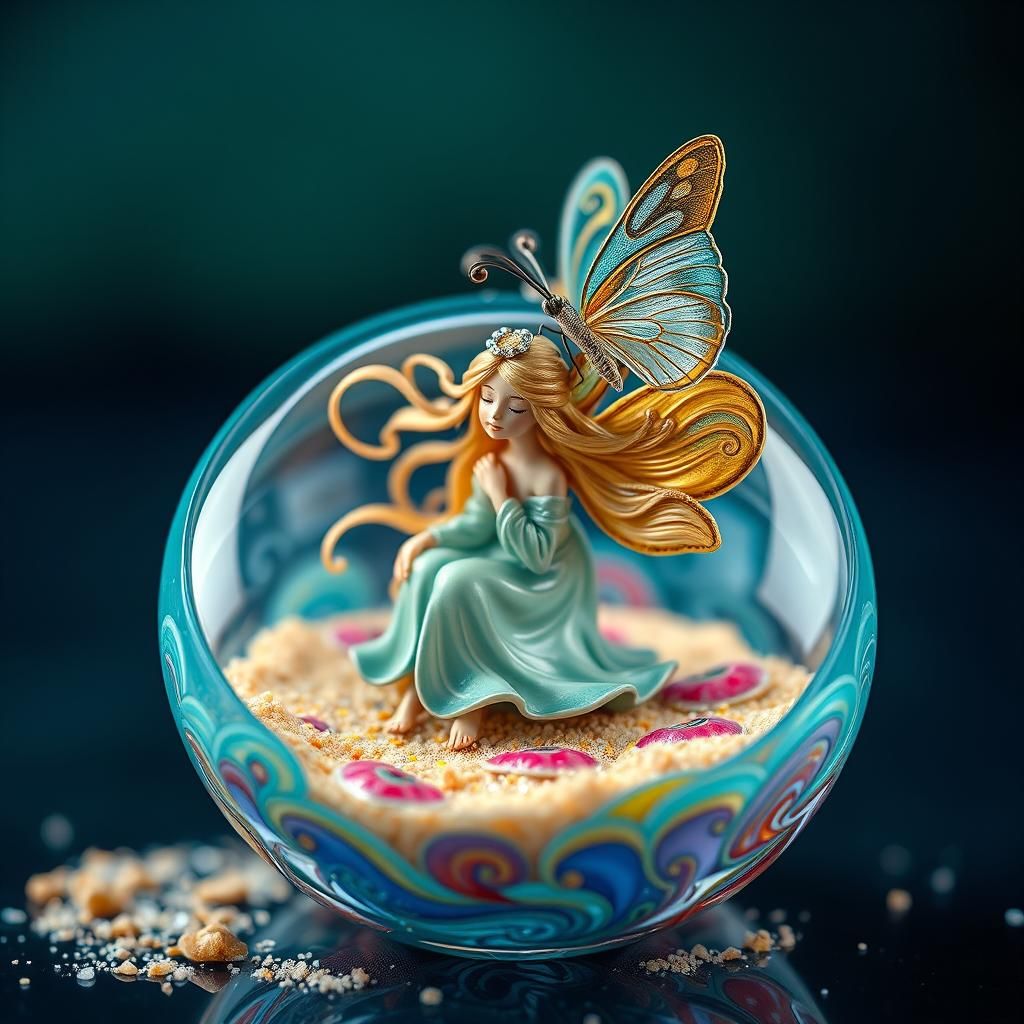 Enameled Glass Fairy Figurine with Butterfly, Digital Art