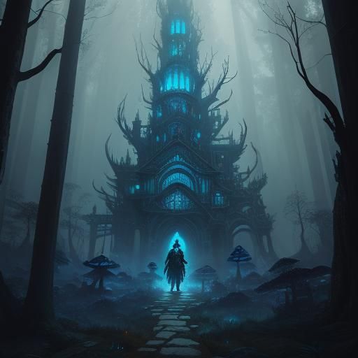 Mysterious Figure at Mystical Forest Edge