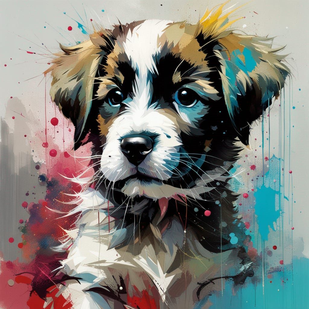 Adorable Puppy Portrait in Textured Speedpaint Style