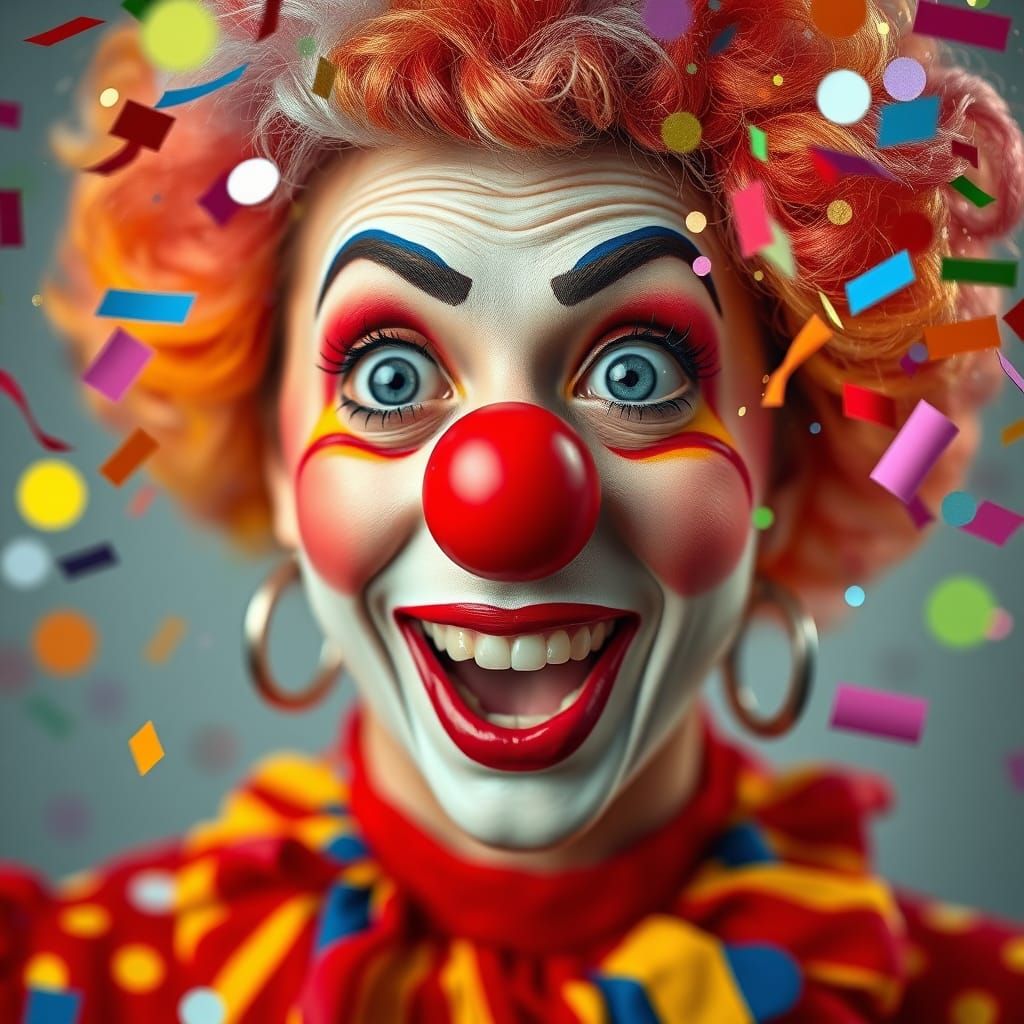 Joyful Circus Clown Portrait with Exploding Red Nose