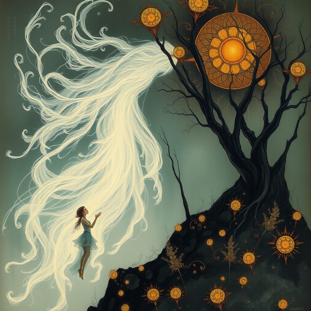 Dreamlike Scene in Whimsical Art Nouveau Style