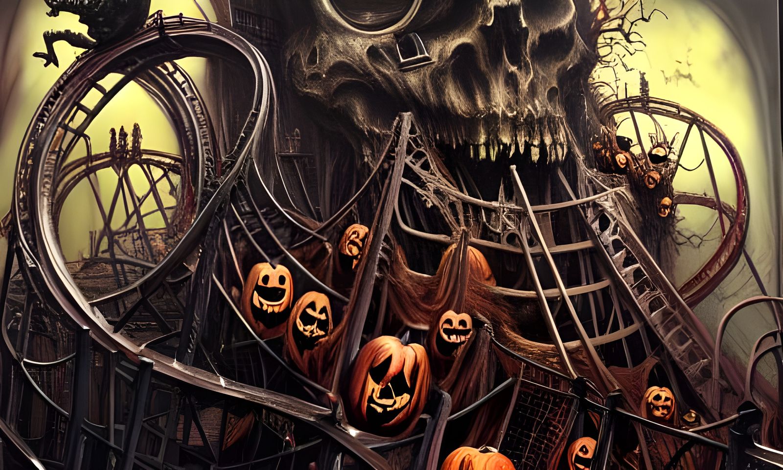 Hyperdetailed Spooky Halloween Rollercoaster in Deep Colors