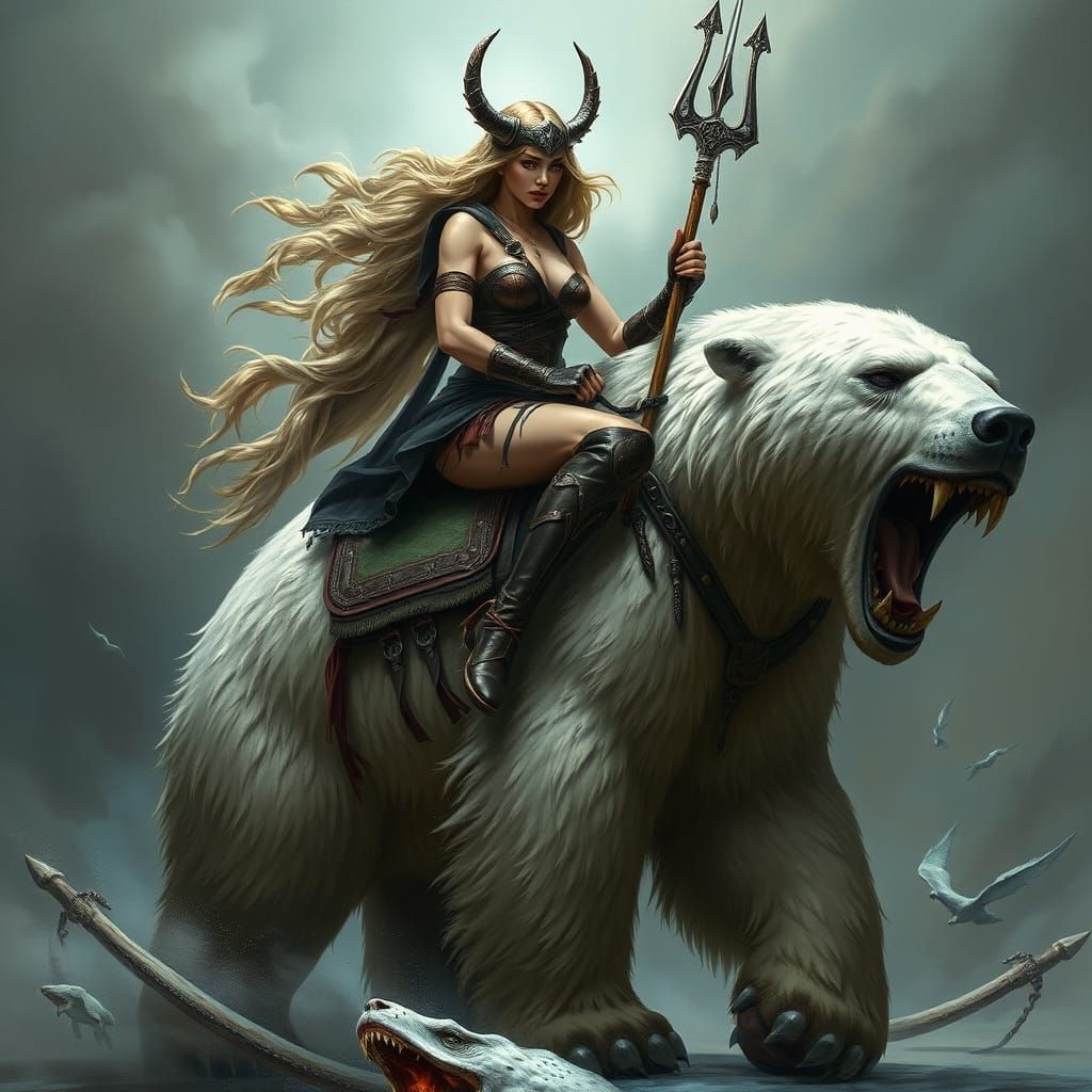 Fearless Valkyrie Warrior Rides Vicious Polar Bear into Batt...
