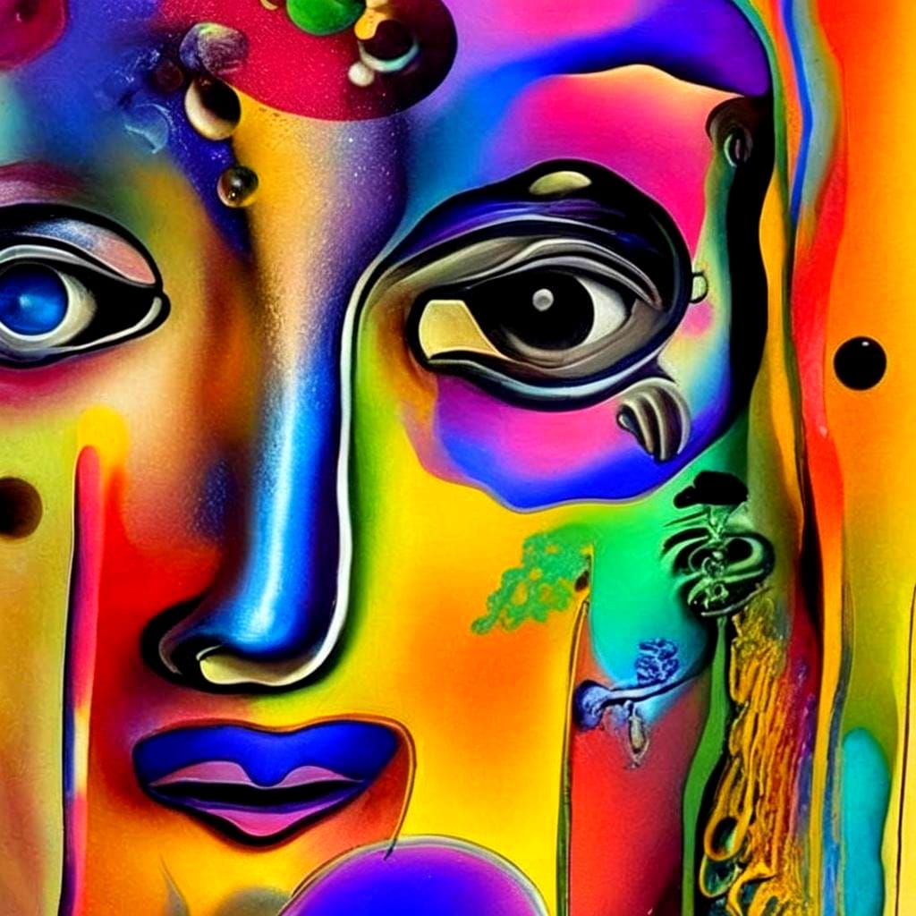 Woman Surrounded by Psychedelic Bubbles