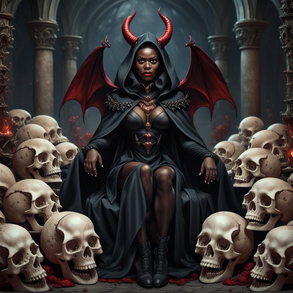 Satanic She-Devil on Skull Throne: Fantasy Concept Art