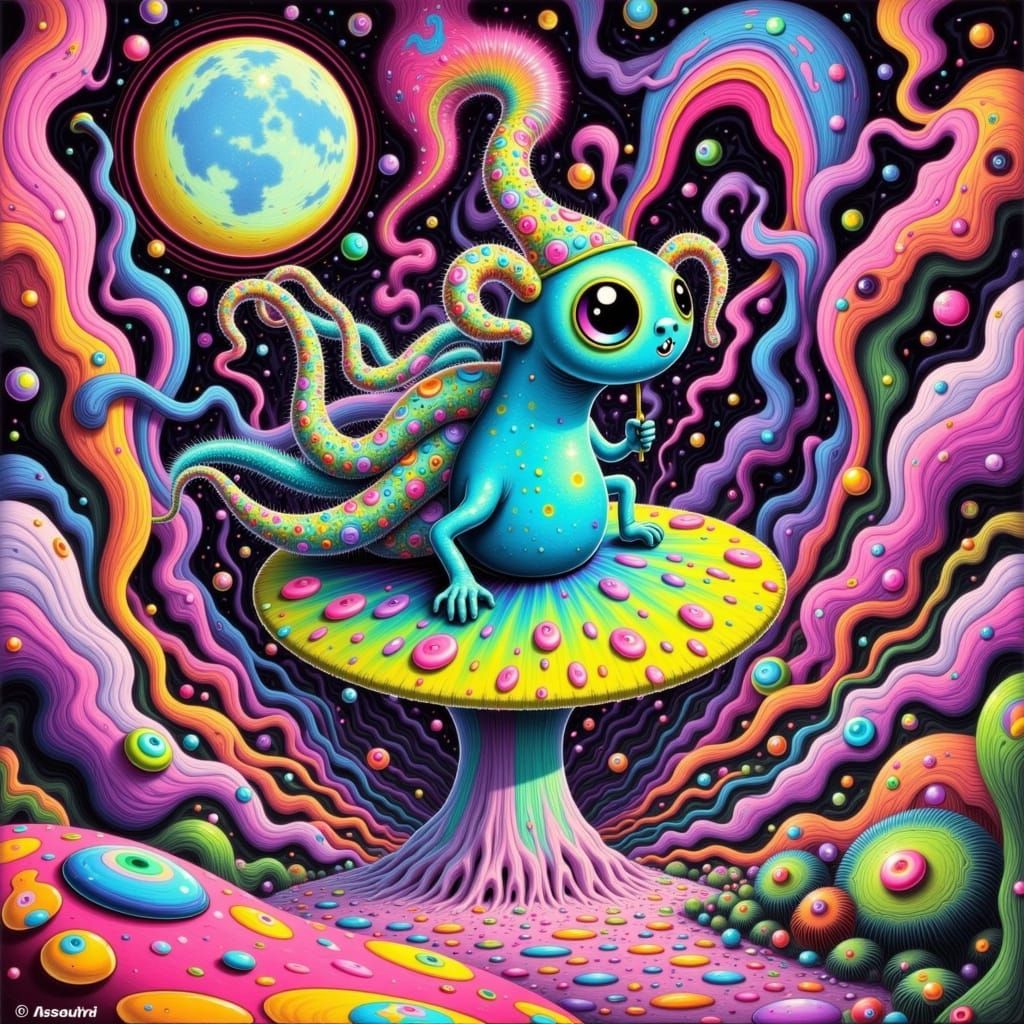 Psychedelic Worm Smoking Hookah in Wonderland