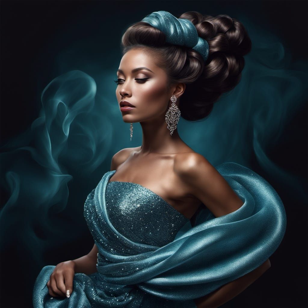 Elegant Woman with Glitter Dress in Bogle Style