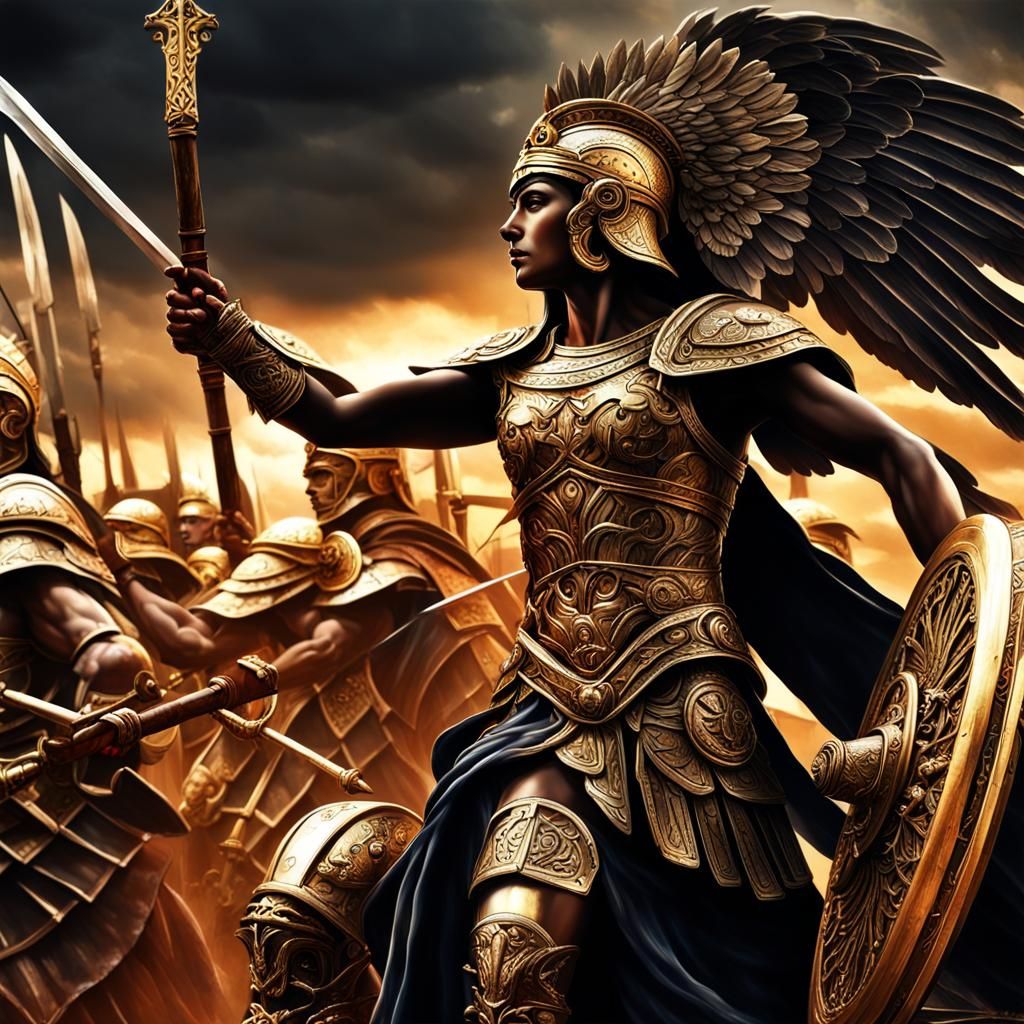 Athena's Chariot: Dark Fantasy Goddess in Battle