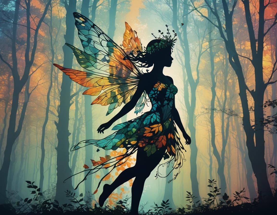 Nordic Fairy Silhouette with Forest Double Exposure