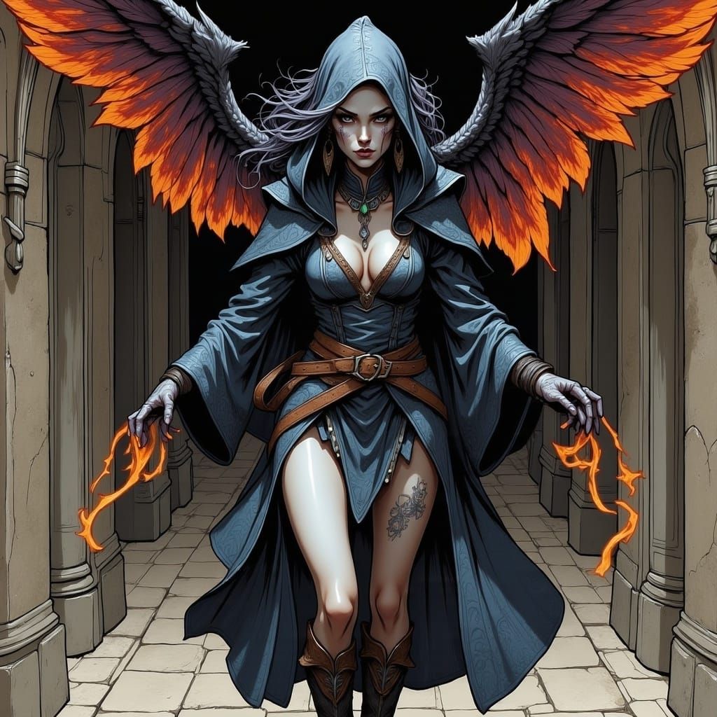 Fantasy Woman Leaping from Shadowy Hallway