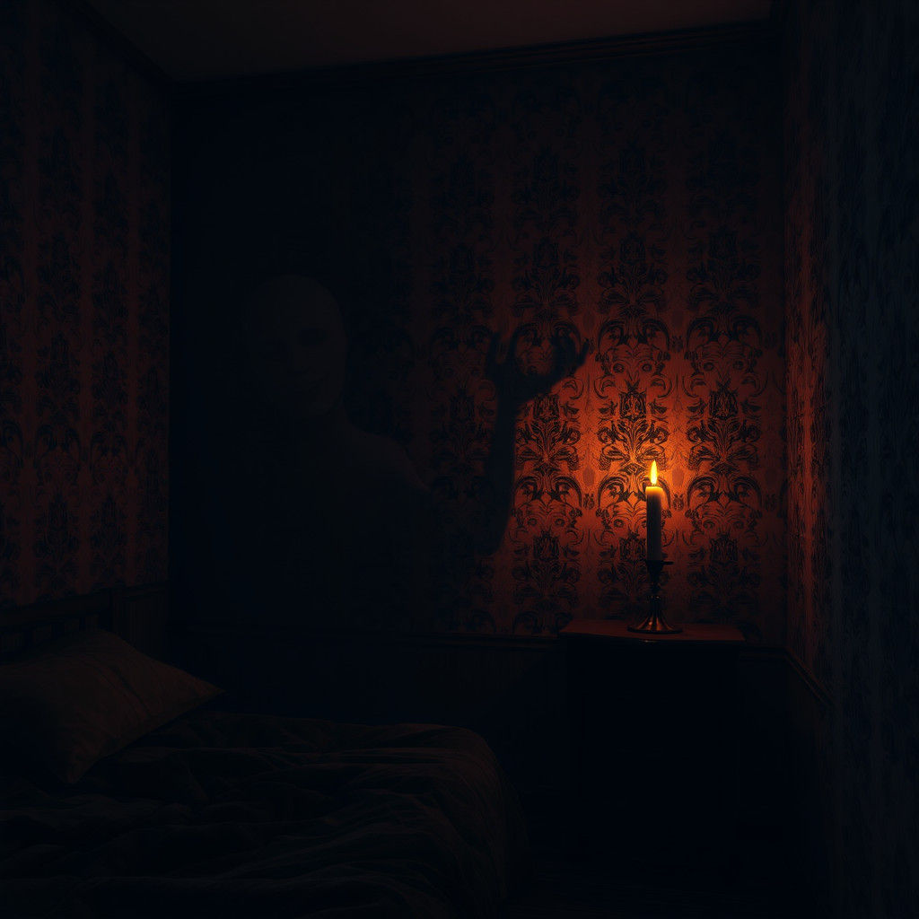 Eerie Bedroom: Ghostly Shadow in Matte Painting Style