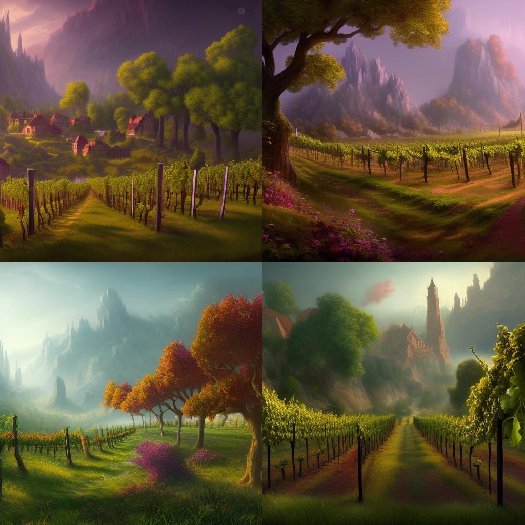 Fantastical Vineyard in Detailed Matte Painting