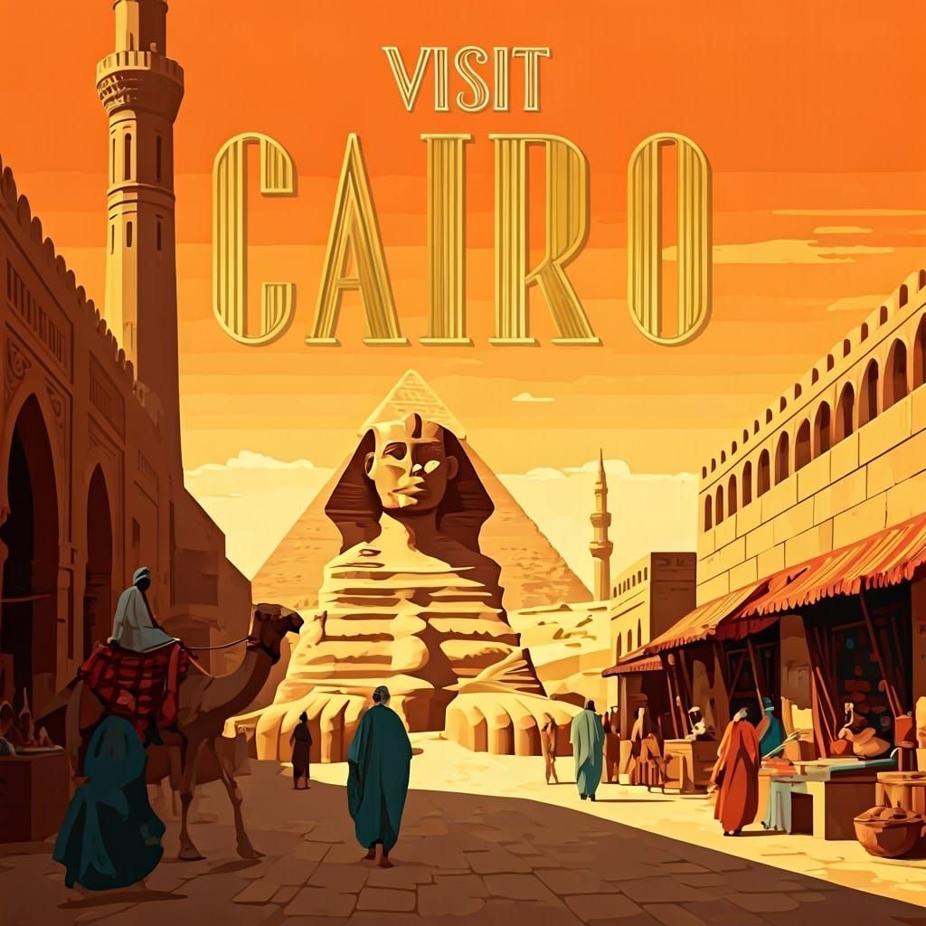 Cairo Travel Poster in Retro Art Deco Style