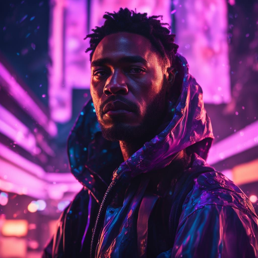 Emotional Digital Portrait of Isolation in Neon